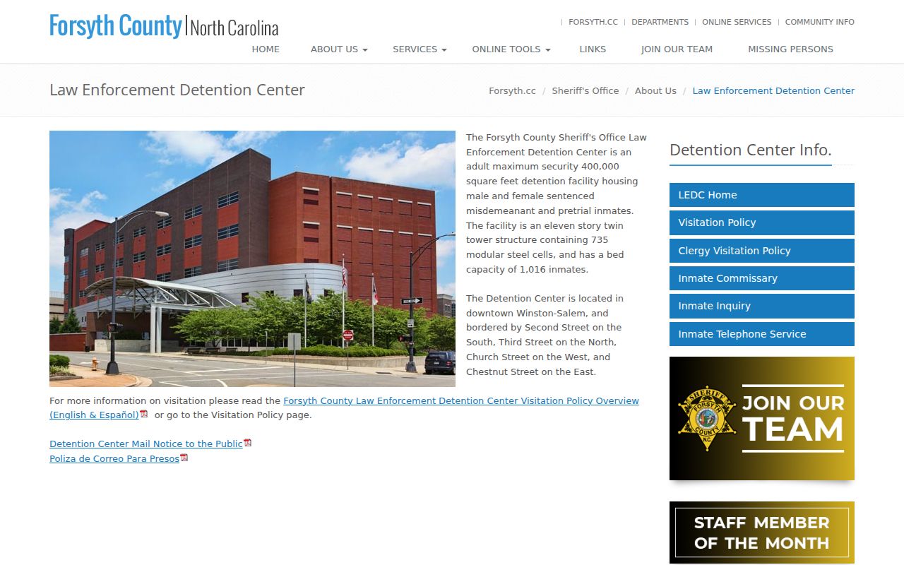 Forsyth County arrest booking records at the Law Enforcement Detention Center