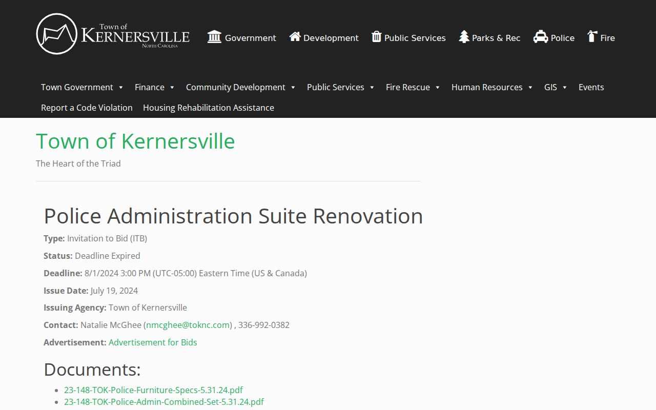 Kernersville Police Department criminal records office