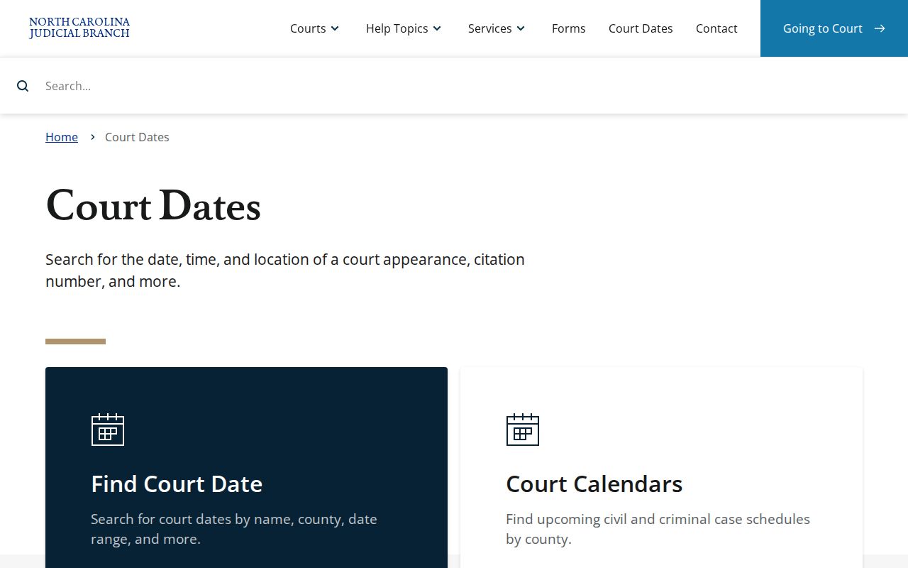 Forsyth County criminal court case hearing search in North Carolina Court Dates