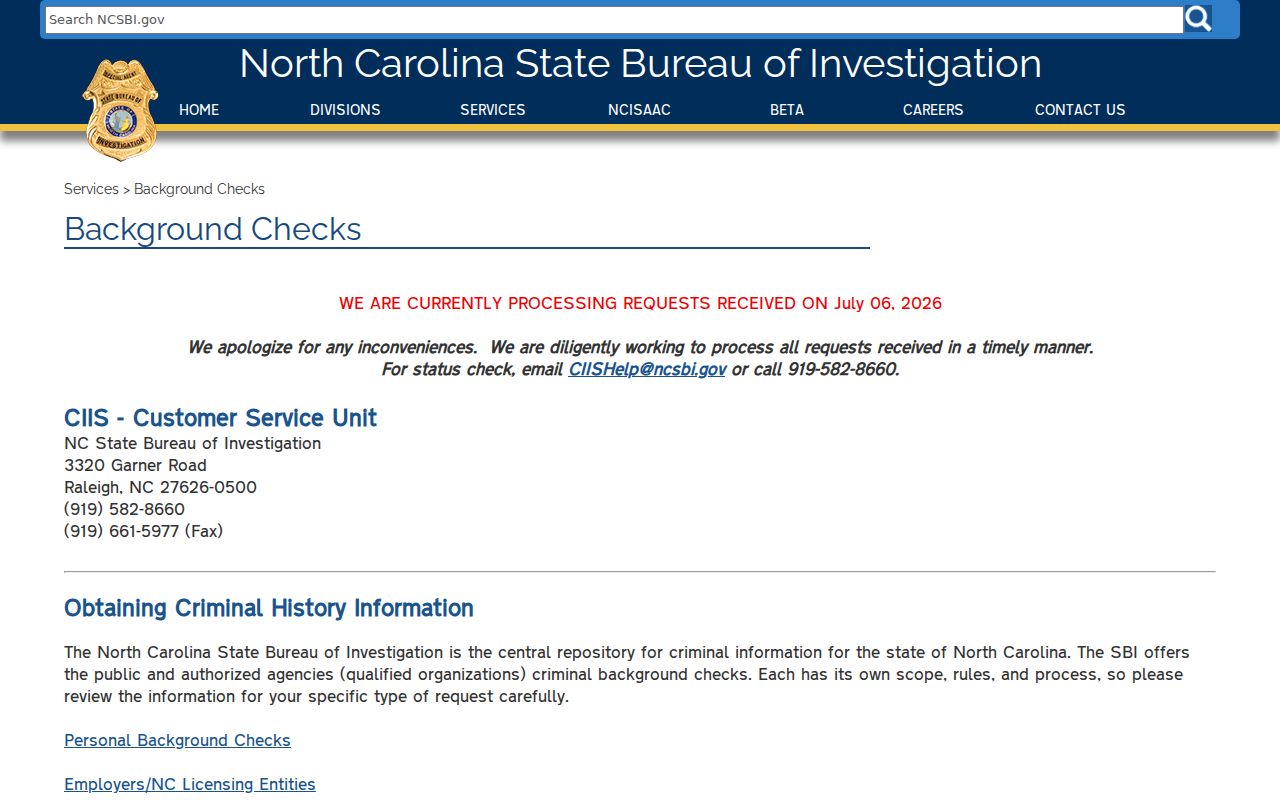 Forsyth County criminal history SBI background services