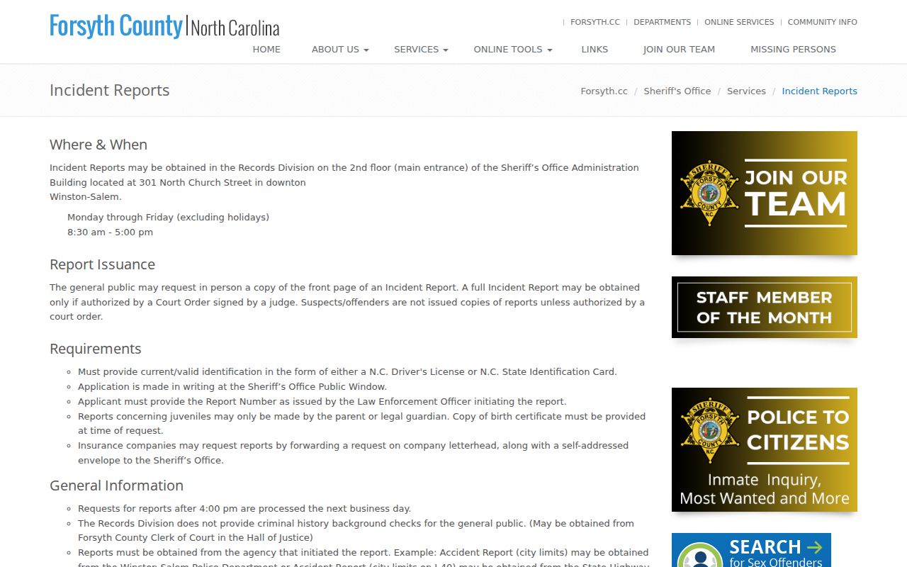 Forsyth County criminal record incident report rules